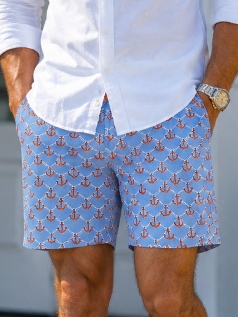 NWOT Men's Lilly Pulitzer Fitz Shorts Blue Red Anchors Away Rope Print Size 38